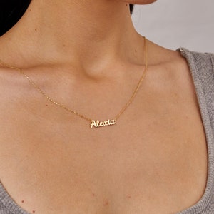 14K Solid Gold Name Necklace, Personalized Gold Name Necklace, Best Gift for Mom, 925 Sterling Silver Necklace, Personalized Jewelry for Mom