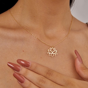 Gold Lotus Flower Necklace - Minimalist Yoga Jewelry, Dainty Lotus Pendant Necklace, Spiritual Gift for Her, 14K Gold-Plated Boho Necklace