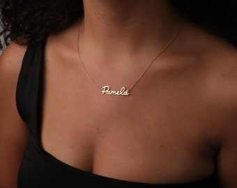 14K Solid Gold Handwritten Name Necklace, Custom Name Necklace, Personalized Gifts, Mothers Day Gift for Mother, Anniversary Gift