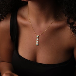 14K Gold Plated Enamel Necklace: Rectangular Plate, Handmade Jewelry