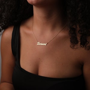 Handmade 14K Solid Gold Necklace, Handwritten Necklace, Personalized Gold Name Necklace for Mom, Custom Jewelry Birthday Gifts For New Mom
