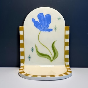 Hand-Painted Ceramic Altar - Pink Floral Folk Art Shrine - Handmade Small Wall Shelf  Unique Gift for Home Sanctuary