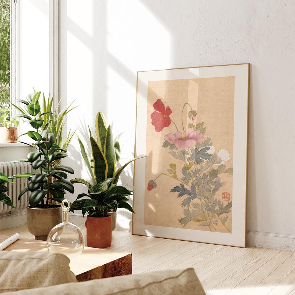 Red and Pink Poppies Wall Art Print – Korean Heritage Asian Art ...