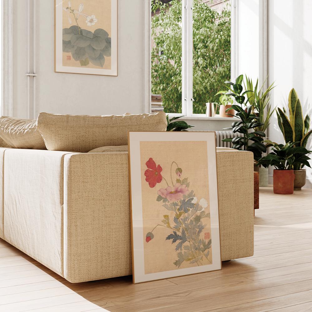 Red and Pink Poppies Wall Art Print – Korean Heritage Asian Art ...