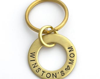 Personalized Dog Mom Keychain, Custom Pet Name Brass Keychain, Dog Dad Keychain, Purse Charm