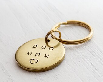 Solid Brass Dog Mom Keychain with Heart