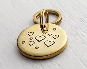 Hand Stamped Hearts Pet Tag - Solid Brass