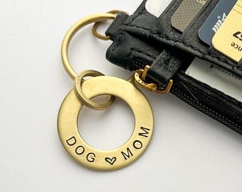 Dog Mom Keychain, Brass Washer Keychain, Hand Stamped Gift for Dog Mom, Dog Lover Gift for Her, Personalized Pet Keychain, Dog Mom Gift
