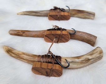 Viking/Medieval Fishing kits | Antler wrapping bar, Hickory float, and Steel Hook with Line