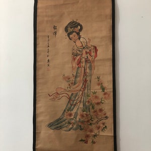 Ready to Hang, Ancient Beauty Diao Chan Wall Scroll Painting on Xuan Paper, Traditional Chinese Hanging Art, Elegant Oriental Decor Marked