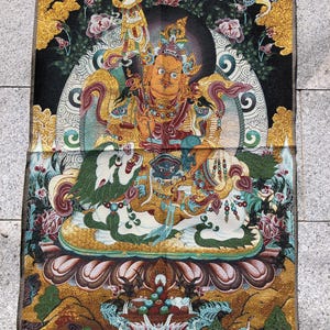 Tibetan Thangka Painting, Silk braid Painting  The King of Treasure  Nepal Buddhism Tangka Wall Hanging for Meditation Buddhist Decor SY2781
