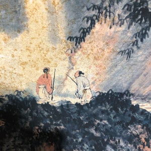 Chinese Old Paper Painting landscape painting scroll water margin Without scroll Drawing waterfall Painting on Paper Marked Figure painting