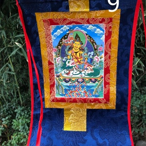 Buddha Thangka Hand Painted Shakyamuni Thangka-Gautama Tibetan Wall Hanging Deco Tangka Mala Silk Framed Brocade Simhamukha Thangka Painting
