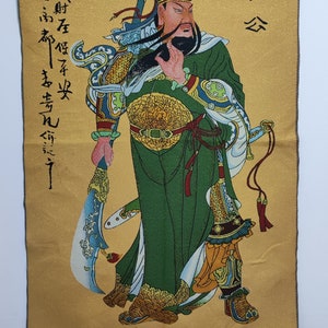 35in God of Wealth Thangka,Tibetan Buddha Thangka Painting, Vintage Guan yu Thangka, Nepal Drawing Art, Wall hanging Buddist decor