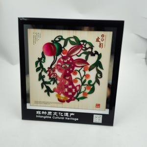 Shadow Play Cina, Patrimonio culturale immateriale, Carta cinese ritagliata, Opere di pittura incorniciate, Regalo souvenir Dipinto di coniglio Decorazione Feng Shui