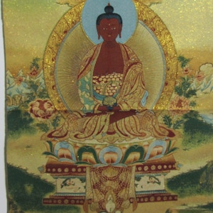 Tibetan Thangka Painting, Silk braid Painting  Amitayus Buddha bodhisattva Nepal Buddhism Tangka Wall Hanging for Meditation Buddhist B33152