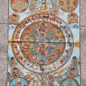 Nepal Drawing Art, Wall hanging Buddist Art for Meditation Yoga 35&quot; Shurangama Mantra Thangka, Tibetan Buddhist scriptures Thangka Painting