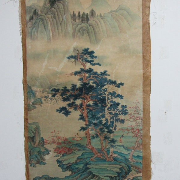 Old Paper Painting A friend from far away large Chinese art old water margin Without scroll Drawing Mountains Painting on Paper Marked SY302