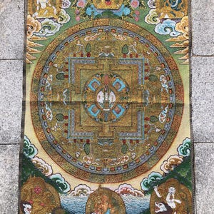 Tibetan Thangka Painting, Silk braid Painting mandalaThangka Nepal Buddhism Tangka Wall Hanging for Meditation Buddhist Decoration SY168-C4L