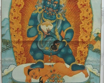 Tibetan Thangka Painting, Silk braid Painting  Mahakala Gonpo Nepal Buddhism Tangka Wall Hanging for yoga  Meditation Buddhist Decor
