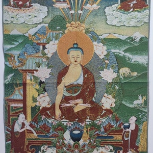 35&quot; Shakyamuni Thangka, Sakyamuni enseignant le dharma sur l&#39;autel divin, art mural bouddhiste fait main pour décoration spirituelle autel de maison décoration spirituelle