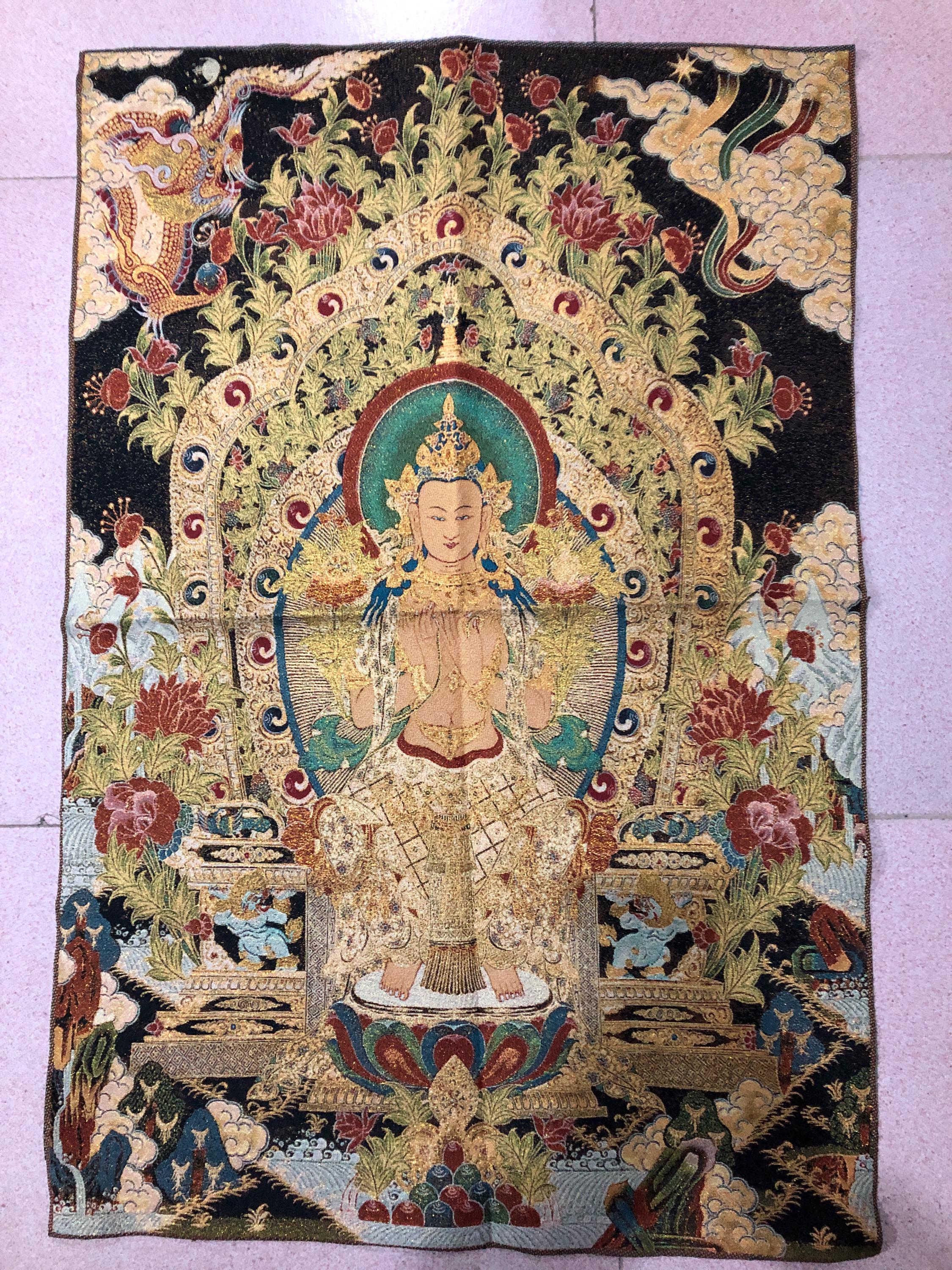35 インチ仏タンカ、タンカ絵画、ヴィンテージ菩薩タラタンカ