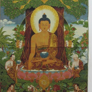 Tibetan buddha Shakyamuni Thangka Silk Print Painting Crafts  Buddhism Thangka Wall Hanging Tangka Xmas OrnamentYoga Tapestry chakra wall