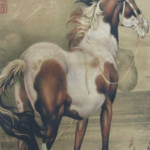 Large Old Chinese Paper Painting horse China folk scroll old water margin Without scroll Drawing Mountains Painting on Paper Marked BQ112