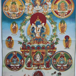 Silk Brocade Yab Yum Thangka Wall Hanging, Tibetan Tantric Buddha Tapestry for Meditation, Yoga Space or Sacred Altar, Artificial Silk SY216