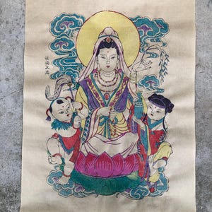 Fata asiatica dipinta a mano senza cornice, pittura cinese su carta di riso, disegno artigianale della dea della misericordia caishen thangka tangka
