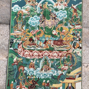 Tibetan Silk braid Thangka Painting, Painting Green Tara Buddha bodhisattva Nepal Buddhism Tangka Wall Hanging for Meditation Buddhist Decor