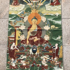 Tibetan silk embroidery Thangka Buddhist Deity Craft Shakyamuni Wall Hanging Yoga Buddhist Thangka Tapestry Decor Art for Meditation Yoga