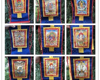 Hand Painted Buddha Thangka Shakyamuni Thangka-Gautama Tibetan Wall Hanging Deco Tangka Mala Silk Framed Brocade Simhamukha Thangka Painting