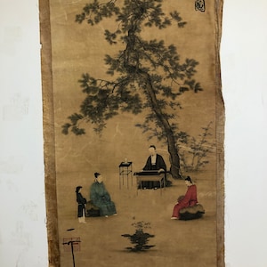 Vecchia carta dipinta paesaggio e figurina pittura popolare cinese rotolo vecchio margine d'acqua senza rotolo disegno dipinto su carta marcato sy314