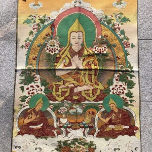 Tibetan Silk braid Painting Thangka Master Tsongkhapa  figurine Thangka Wall Art Mural Drawing Silk decorative Wall decor Art Wall Art SY188