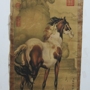 Grande dipinto cinese antico su carta con cavallo dipinto popolare cinese rotolo margine dell'acqua senza rotolo disegno montagne dipinto su carta marcato S22