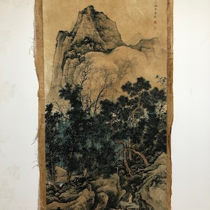 東洋美術 中国古水滸伝 紙絵 旧友訪問 巻子なし 紙に風景画を描く マーク装飾