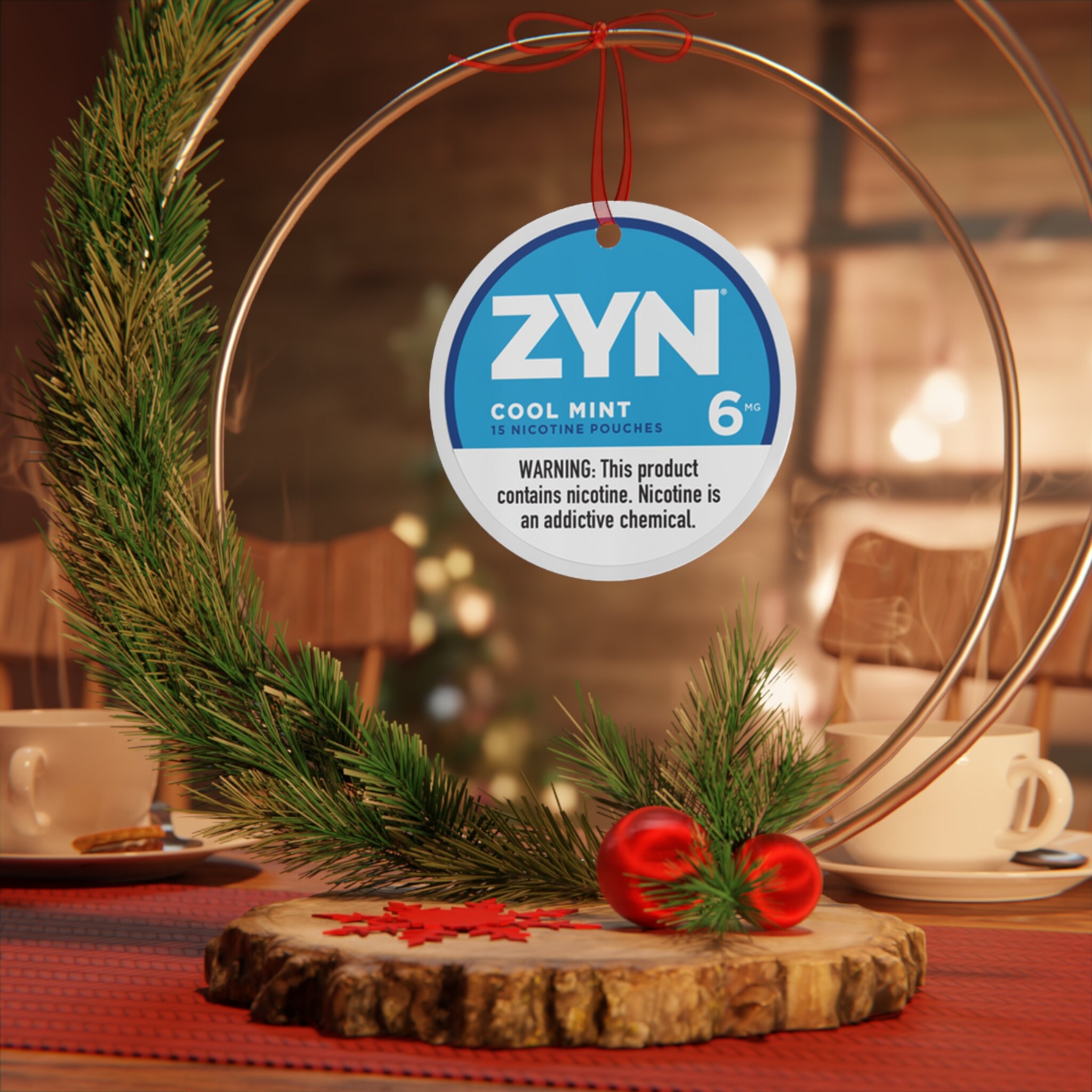 Zyn Cool Mint Christmas Metal Ornament 