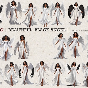 Angel | Angel Lady | Black Angels | Adorable Black Angel Woman | Angel Digital Stickers | Digital PNG File | Angel Wings