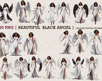 Angel | Angel Lady | Black Angels | Adorable Black Angel Woman | Angel Digital Stickers | Digital PNG File | Angel Wings