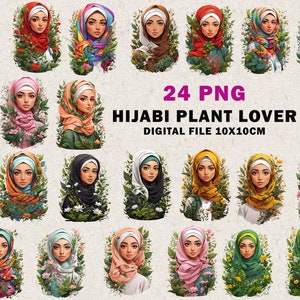 Muslim Hijab Girl | Plant Lover Hijabi | Islamic Digital Planner Sticker | Muslimah | Muslim Woman | Beautiful Girl With Hijab | Digital PNG