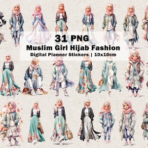 Muslim Hijabi Girl | Islamic Digital Planner Sticker | Cute Fashion Hijab | Muslim Girl | Summer Winter Hijab Style | Digital Stickers PNG