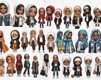 Hijab Woman | Digital File PNG | Cute Black American African Muslim | Hijab Muslim |  Princess Muslim | Islamic Girl Art