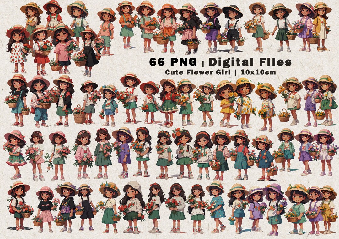 Cute Flower Girl PNG | Digital Download | Digital PNG Files | Little ...