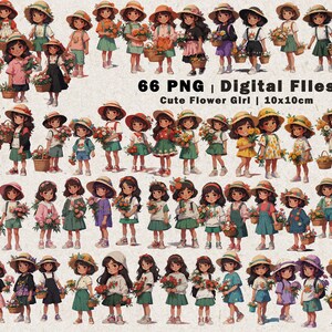 Linda flor chica PNG / Descarga digital / Archivos PNG digitales / Niña / Diario basura / Scrapbooking / Fabricación de tarjetas / Gráficos del planificador PNG