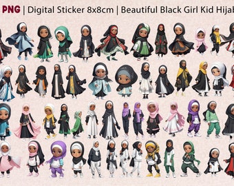 Muslim Hijab Black Girl | Islamic Digital Planner Sticker | Cute Black Girl Kids | Beautiful Black Girl Hijab kid | PNG Digital File |