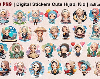 Chica musulmana Hijabi / Pegatina del planificador digital islámico / Niños lindos / Niño musulmán / Hermosa chica con Hijab / Hijabi Chica PNG SVG Archivo Islámico