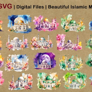Watercolor Mosque | Painted Mosque | Masjid Digital Images | Beautiful Mosque | Digital Files | Islamic Digital Stickers | Islamic SVG File