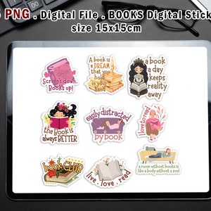 Books | Digital Planner Stickers | Bookish Reading Stickers PNG | Book ...