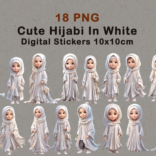 Muslim Hijabi Girl | White Abaya | Islamic Digital Planner Sticker | Cute Kid | Muslim Kids | Beautiful Girl With Hijab | Islamic Kid PNG
